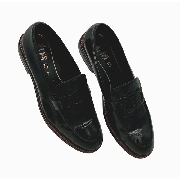 Ara HighSoft Womens Loafers Size 7 Black Patent Leather Chain Link Comfort Shoes - Picture 2 of 9
